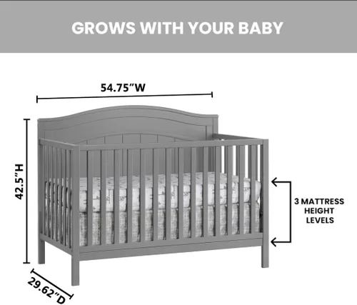 Miniatura 4 de Oxford Baby Nolan - Cuna convertible 4 en 1, gris paloma, certificado GreenGuard Gold