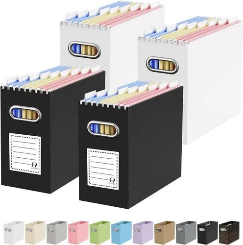 Miniatura 39 de Oterri Caja organizadora de archivos de cartón para colgar carpetas de archivos, tamaño carta, caja de archivos para escritorio de computadora, Gris