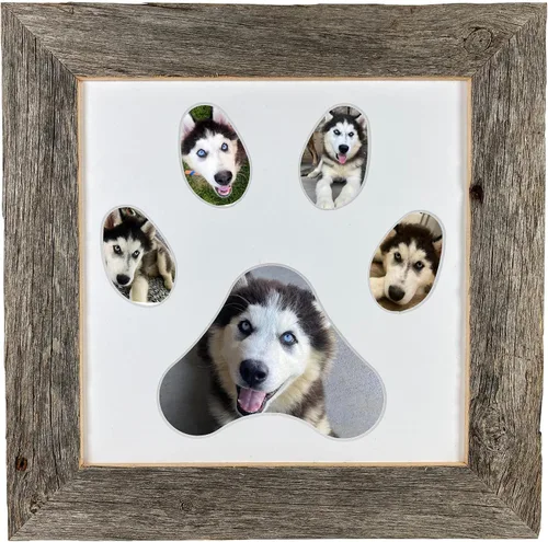 Miniatura 7 de BARNWOODUSA - Marco de collage de huellas de perro o gato, marco de fotos de 5 aperturas para mascotas, conmemoración del viaje de la mascota, gris