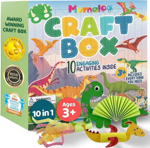 Mumaloo Caja de Manualidades de Dinosaurios - 10 Artes y Manualidades Creativas para Niños de 4 a 8 Años, Divertido, Sin Desorden, Kit Educativo