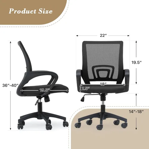 Miniatura 3 de Silla de oficina ergonómica, silla de escritorio de malla con soporte lumbar y asiento ancho (capacidad de 300 libras) altura ajustable, ruedas Negro