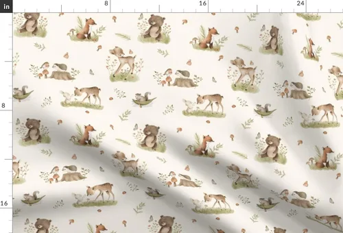 Miniatura 3 de Spoonflower Tela - Woodland Baby Forest Animales Ciervos Oso Fox Neutral Vintage Primavera Impreso en Tela de Gasa Cuarto Grasa - Costura Ropa