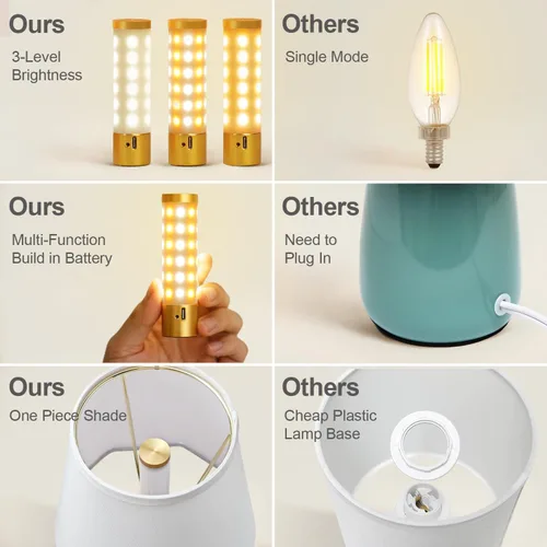 Miniatura 10 de Lámpara de mesa inalámbrica de 14 pulgadas, lámpara de noche de cerámica recargable con bombilla LED magnética, regulable continua y 3 colores, Verde