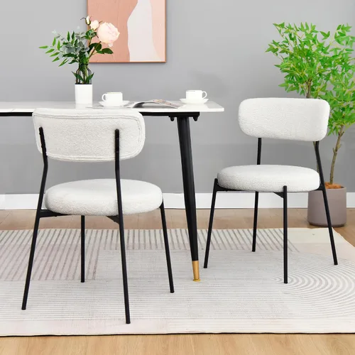 DUHOME Silla de comedor de 2, sillas de comedor acolchadas sin brazos con patas de metal negro, silla auxiliar moderna con respaldo de mediados de