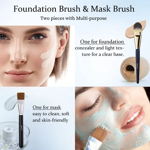 Miniatura 2 de BEILI Juego de brochas de base para líquido, crema y polvo, cepillo de maquillaje de cara plana para máscara y corrector, herramientas de mezcla