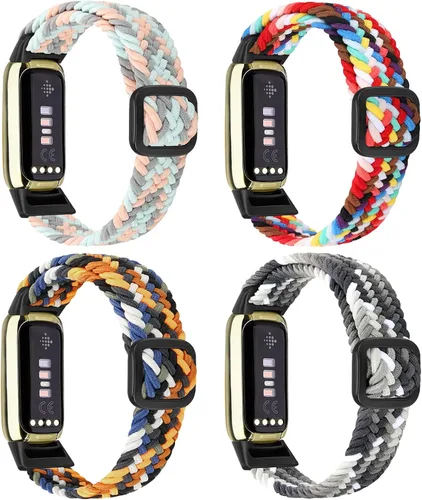 Miniatura 9 de Paquete de 4 correas deportivas trenzadas elásticas ajustables compatibles con Fitbit Luxe/Luxe Special Edition, correas elásticas de bucle suave
