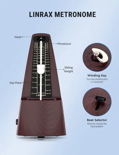Miniatura 2 de M2 Metrónomo Mecánico para Piano, Guitarra, Bajo, Ukelele, Tambor, Violín, Chelo, Saxofón, Trompeta y Otros Instrumentos Musicales, Rastrea el Tempo