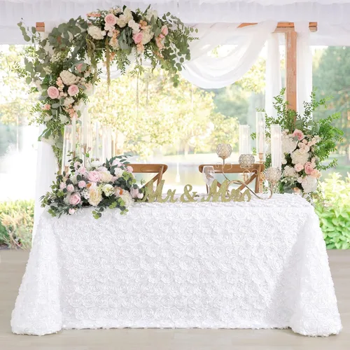 Miniatura 36 de Fanqisi Mantel de rosetón de 50x80 pulgadas, patrón de rosas, color púrpura, mantel de satén con rosetones de lino para decoración de mesa