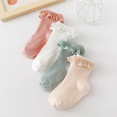 Miniatura 6 de DRESHOW BQUBO Calcetines Antideslizantes para Bebés Niñas Pequeñas - Lindos Calcetines de Tobillo con Volantes y Agarre para Bebés y Niños Pequeños