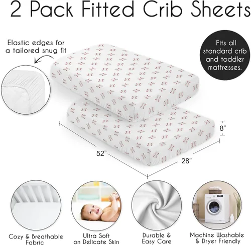 Miniatura 4 de Sweet Jojo Designs Juego de sábanas para cuna de bebé de 2 piezas (béisbol rojo y blanco) para niños, guardería, habitación de niños pequeños
