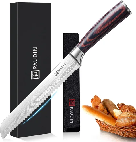 Miniatura 10 de Cuchillo de pan PAUDIN, cuchillo dentado de 10 pulgadas, cuchillo de pan alemán de acero inoxidable para pan casero, filo afilado como una navaja