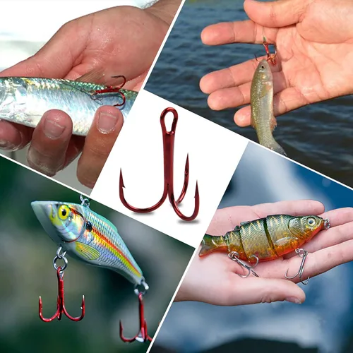 Miniatura 7 de Ganchos agudos rojos de pesca, 80/120 unidades, afilados, redondos, curvados, agudos, ganchos de acero de alto carbono para lubina, trucha, agua