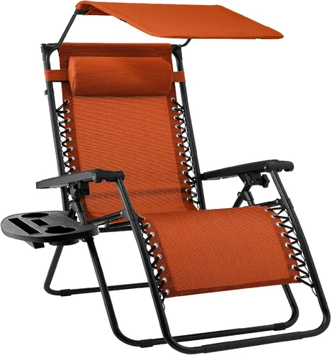 Miniatura 38 de Best Choice Products Sillón reclinable de 30 pulgadas de ancho con gravedad cero para exteriores, con toldo ajustable, reposacabezas, bandeja