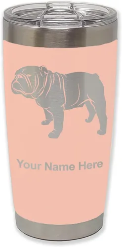 Miniatura 31 de LaserGram Vaso aislado al vacío de 20 onzas, Bulldog Dog, grabado personalizado incluido (negro)