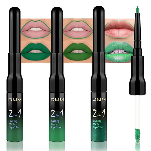 Miniatura 22 de 3 piezas 2 en 1 Set de delineador y lápiz labial líquido de color negro oscuro, púrpura y azul real para mujeres, tinte labial de larga duración, a