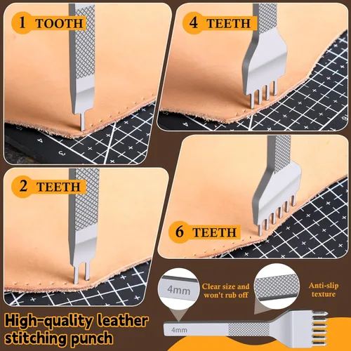 Miniatura 3 de El kit de herramientas de trabajo de cuero incluye cuchillo de corte, bruñidor de bordes, punzón de costura de 1/2/4/6, herramienta de geometría