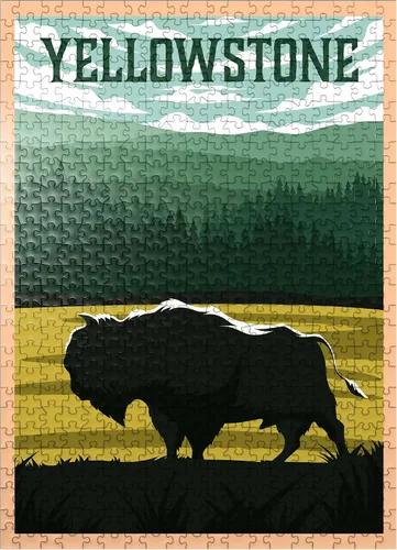 Miniatura 8 de MyPuzzle Bisons in Yellowstone Parque Nacional Art Deco Estilo Vintage Poster Ilustración - Rompecabezas premium de 1000 piezas para adultos