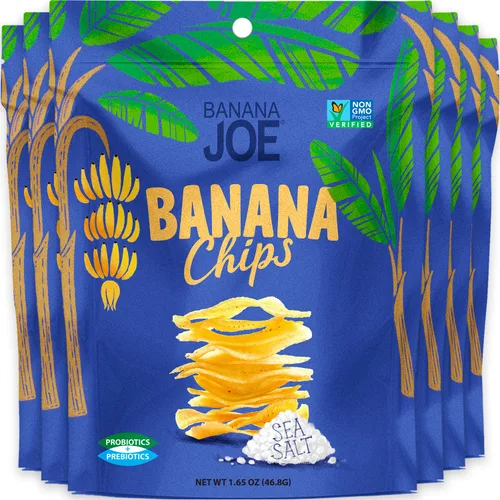 Banana Joe x6 - Chips de plátano con sal marina - 1 mil millones de probióticos bocadillos saludables para adultos y niños, sin gluten, veganos,