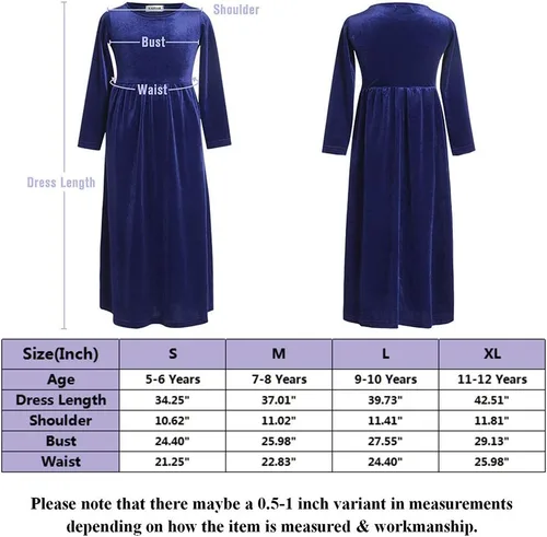 Miniatura 6 de GAZIAR Vestido largo de terciopelo con bolsillos para niñas, vestido casual de manga larga, vestido de fiesta para vestido de noche, Navidad, boda