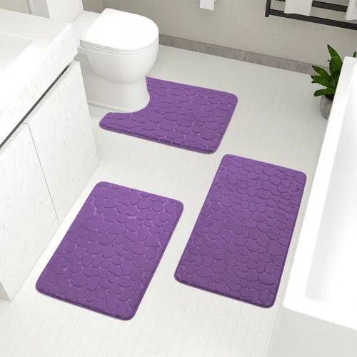 Miniatura 33 de YIHOUSE Juego de 2 tapetes de baño de espuma viscoelástica, antideslizantes, absorbentes de agua, lavables, para fregadero, inodoro y suelo Negro