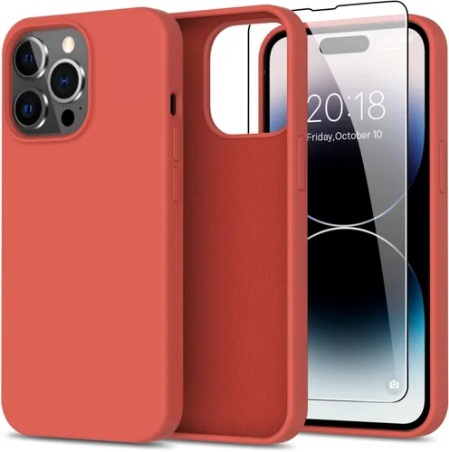 Miniatura 20 de bemal Funda para iPhone 14 Pro con protector de pantalla, silicona líquida de ajuste delgado, forro de microfibra suave, diseñada para mujeres