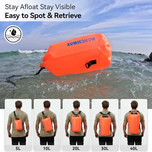 Miniatura 5 de MARCHWAY - Bolso seco flotante e impermeable 1.32/2.64/5.28/7.93/10.57 galones, parte superior enrollable, mantiene secos equipos de kayak rafting