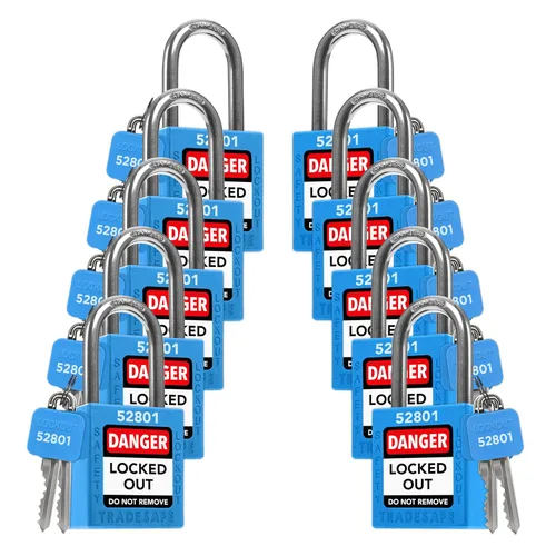 Miniatura 23 de TRADESAFE Juego de cerraduras de bloqueo - 7 candados iguales con llave roja, 2 llaves por cerradura, cerraduras Loto compatibles con OSHA
