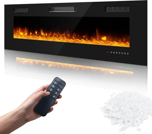 Miniatura 13 de Chimenea eléctrica de 36 pulgadas, chimenea eléctrica montada en la pared con control remoto y temporizador, chimeneas calefactoras de bajo ruido