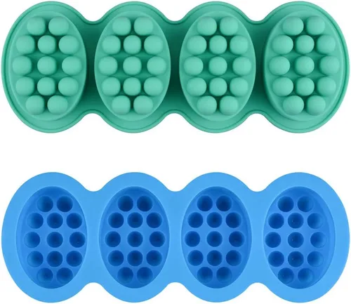 SJ - 2 moldes de silicona para jabón en barra de masaje para hacer jabones, hechos a mano, antiadherentes y sin BPA (azul y verde menta)