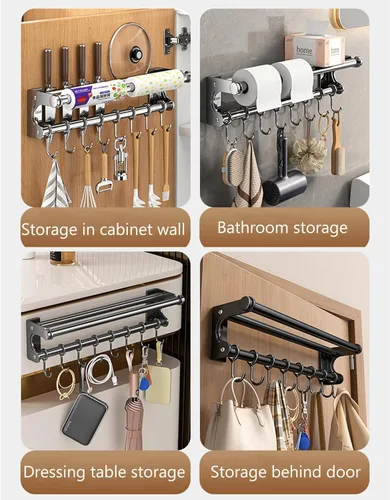 Miniatura 8 de Soporte de pared para cuchillos colgantes de pared, ahorra espacio, con ganchos, organizador de cocina, estante de almacenamiento para utensilios