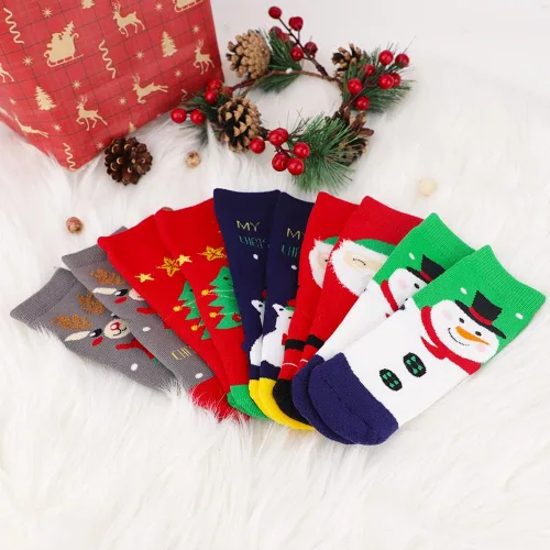 Miniatura 6 de UOIXPUHUO 5 pares de calcetines de Navidad calcetines de algodón cálidos de invierno para niños pequeños Rojo