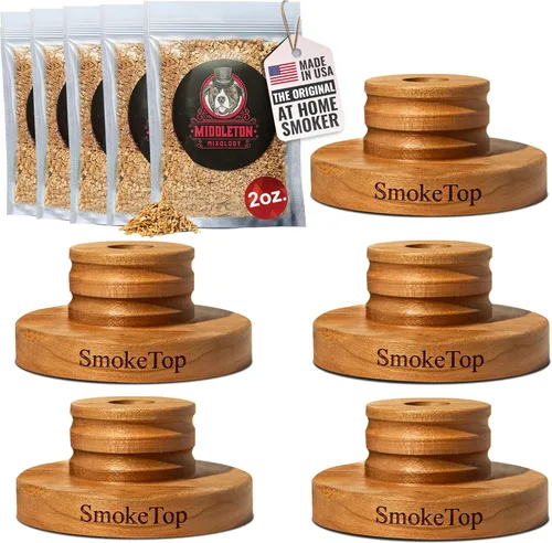 SmokeTop® - Kit de ahumador de cóctel de 5 unidades, ahumador de bebidas prémium para whisky, bourbon, cócteles, herramienta profesional de bar para