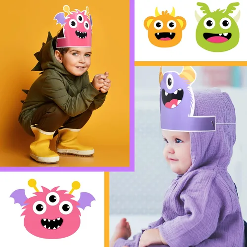 Miniatura 2 de Aoriher 12 sombreros de papel de monstruo para fiestas, diademas con temática de monstruos, suministros de fiesta de cumpleaños, regalos de baby