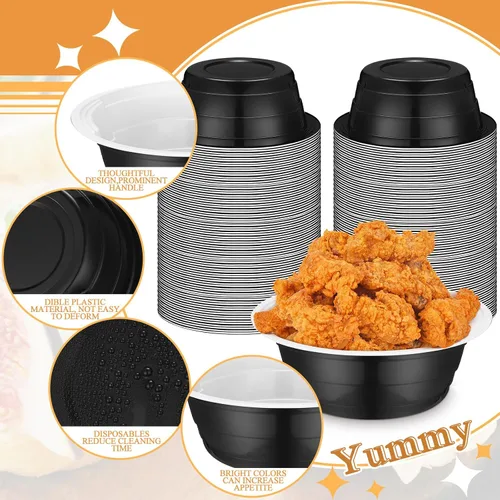 Miniatura 3 de Gejoy 50 cuencos de plástico negros de 23 onzas, desechables pero reutilizables, platos de ensalada y postre para servir el 4 de julio, bodas
