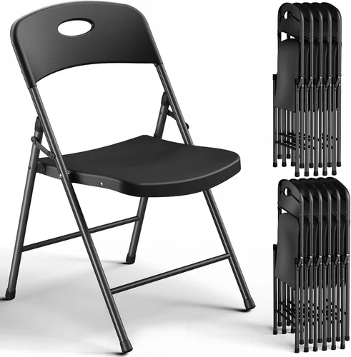 Miniatura 17 de Paquete de 2 sillas plegables, sillas plegables de metal resistente de plástico para exteriores e interiores, portátiles de capacidad de 350 libras