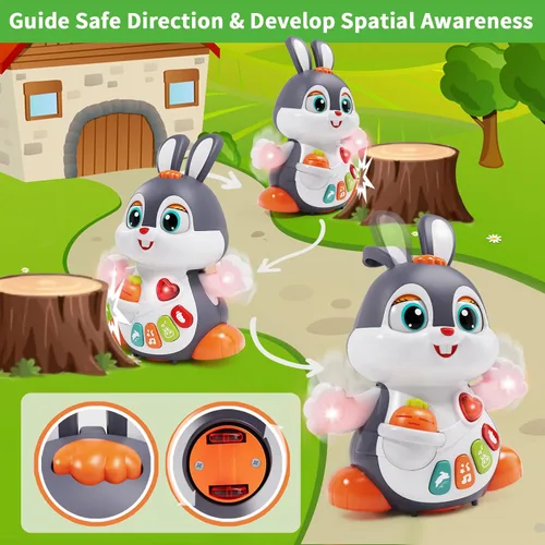 Miniatura 5 de Juguete musical de conejo para bebé, juguete bailando y gateando, juguetes para bebés con luz de 0-3-6, 6-12, 12-18 meses, regalos de cumpleaños