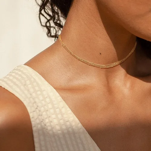 Miniatura 2 de CHESKY - Gargantilla de oro para mujer, chapado en plataoro de 14 quilates, gargantilla de cuentas satélite, delgada, de moda, collares de clip