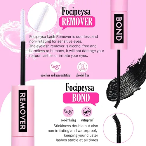Miniatura 4 de Kit de extensión de pestañas DIY Focipeysa, racimos de pestañas rizadas D, kit de pestañas individuales con pegamento para pestañas y sello