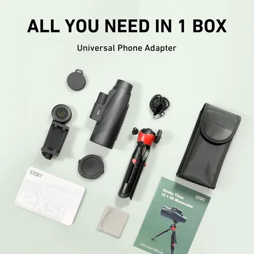 Miniatura 5 de Gosky Monocular de 12 x 50 para adultos, telescopio monocular con prisma BAK4 y lente FMC, monocular ligero, ideal para observación de aves, caza