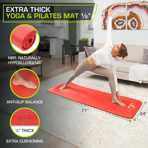 Miniatura 2 de ProsourceFit Extra Thick Yoga and Pilates Mat 1/2” (13mm) or 1" (25mm), 71-inch Long High Density Exercise Mat with Comfort Foam and Carrying Strap