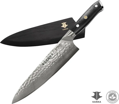 Miniatura 5 de KANKA Cuchillo de chef de acero Damasco de 8 pulgadas - 67 capas de acero profesional, núcleo de 10Cr, borde afilado 62 HRC, mango ergonómico