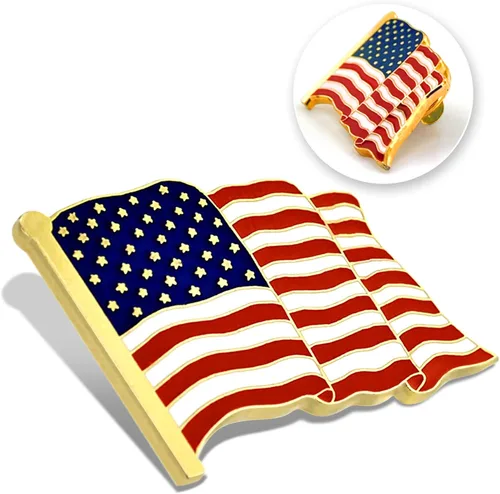 Miniatura 4 de PinMart American Flag Lapel Pin Made in the USA - Gold or Nickel Plated Enamel Pin Patriotic Rectangular or Waving United States Country Pin for