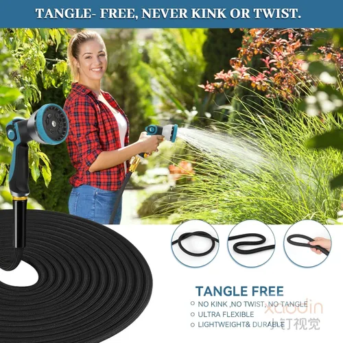 Miniatura 5 de Manguera de jardín no expandible de 30 pies, manguera de agua flexible sin torceduras con boquilla rociadora de 10 patrones, conectores de latón