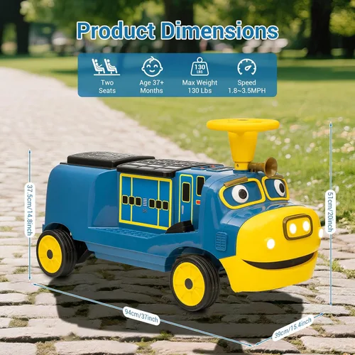 Miniatura 4 de CHUGGINGTON - Tren de 12 V para niños, tren eléctrico de 2 plazas con asiento abatible ajustable, silbato de tren, faro LED, caja de almacenamiento