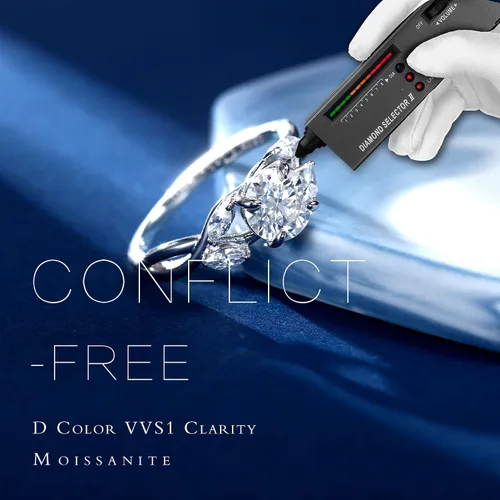 Miniatura 3 de MOOSEA Willow Moissanite Engagement Rings for Women, 1.2ct D Color VVS1 Clarity Lab Created Moissanite Wedding Ring 925 Sterling Silver Solid Twig