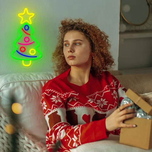 Miniatura 8 de Letrero de neón para árbol de Navidad, árboles de Navidad, letreros de neón LED para decoración de pared, luces de neón acrílicas alimentadas por