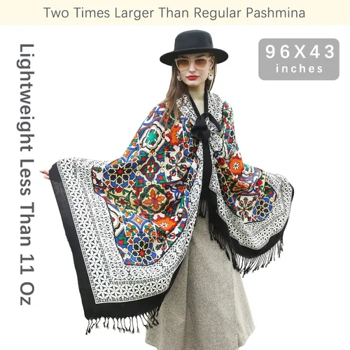 Miniatura 6 de DANA XU Manta de pashmina extragrande 100% de lana merina, bufanda de viaje, bufanda de cachemira para mujer, otoño e invierno, chal de gran
