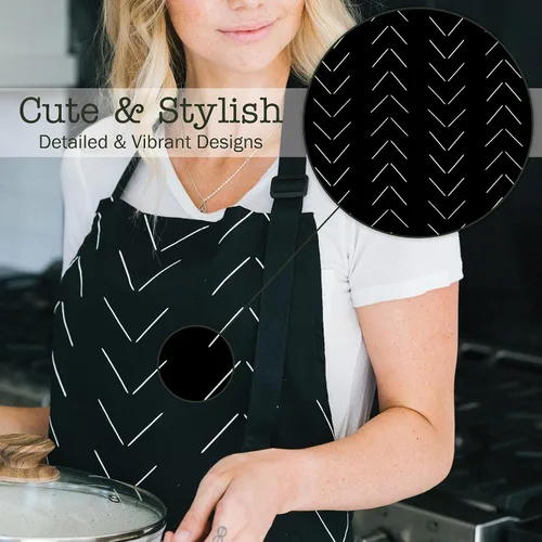 Miniatura 4 de Adjustable Designer Kitchen Apron for Adults Cotton Cooking Apron with Pockets and Adjustable Neck Buckle
