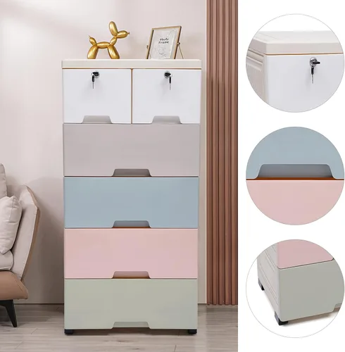 Miniatura 8 de Almacenamiento de cajones de plástico, 6 cajones de ropa, organizador alto de cómoda, cajones de almacenamiento de plástico resistente, gabinete