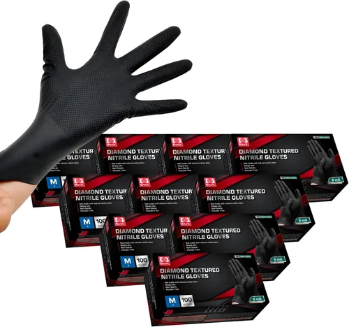 Miniatura 16 de Jointown Guantes de nitrilo resistentes mejorados de 10 mil, guantes mecánicos de nitrilo desechables, con textura de diamante elevado, caja de 100